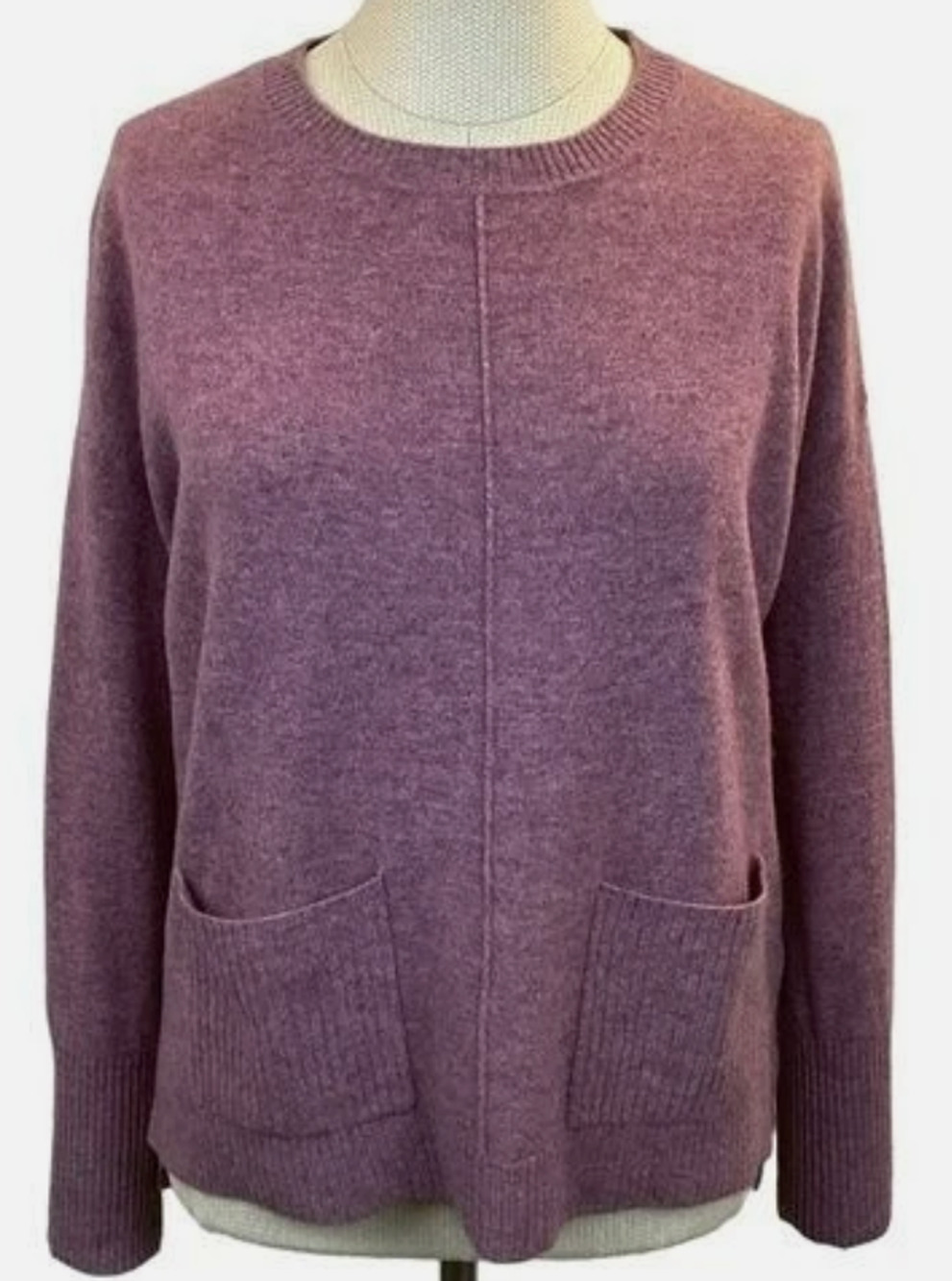 TAHARI Pure Luxe Thick Cashmere Crew Neck Sweater Mauve relaxed sz-M fits large